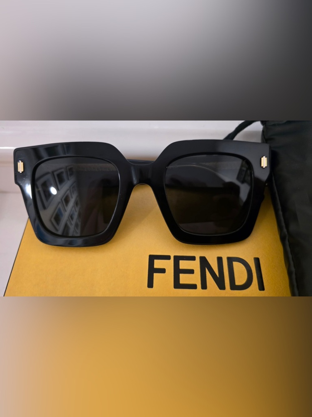 Fendi Black Oversized Square Women's Sunglasses with Gold Accents